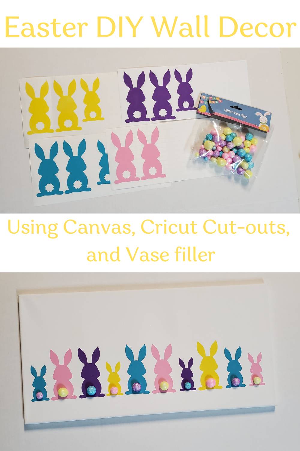 top photo showing vinyl bunny cutouts vase filler